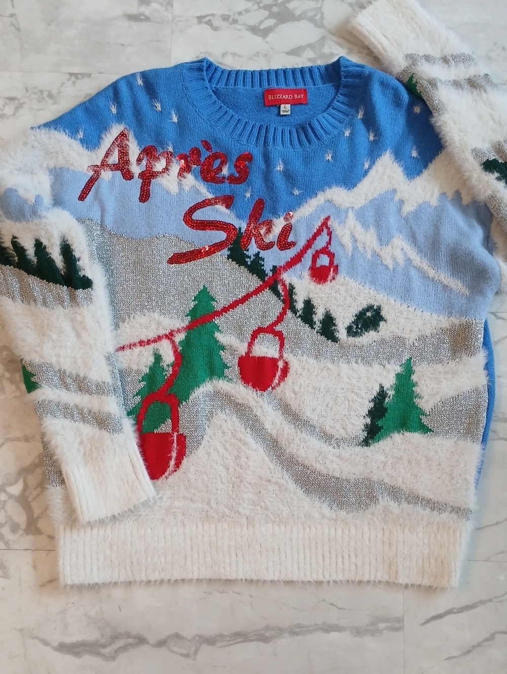 Après Ski' Blue & White Graphic Sweater Ladies L P⁷